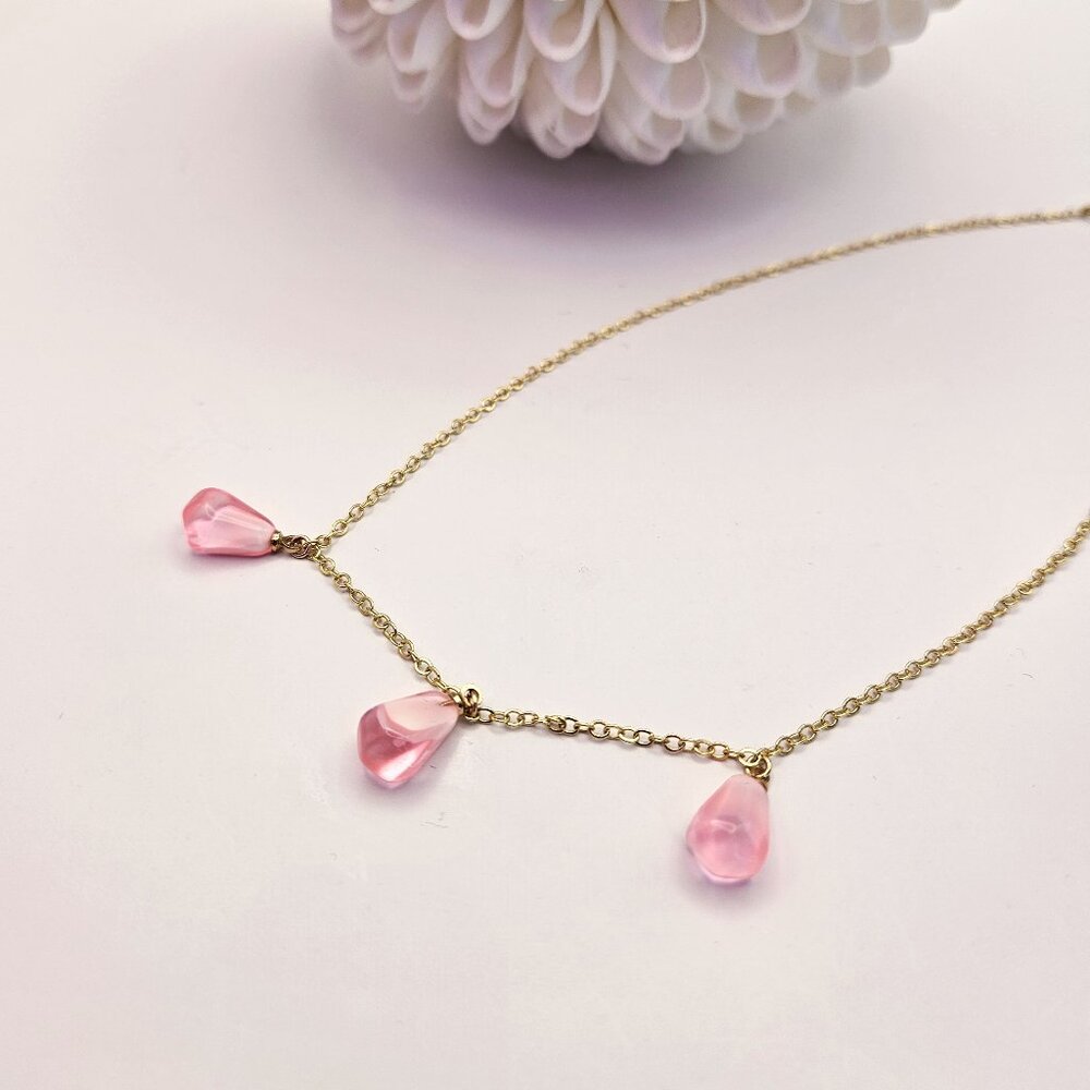 SALE!! Three Pink Pomegranate Crystal ND 14k Gold-Filled Necklace